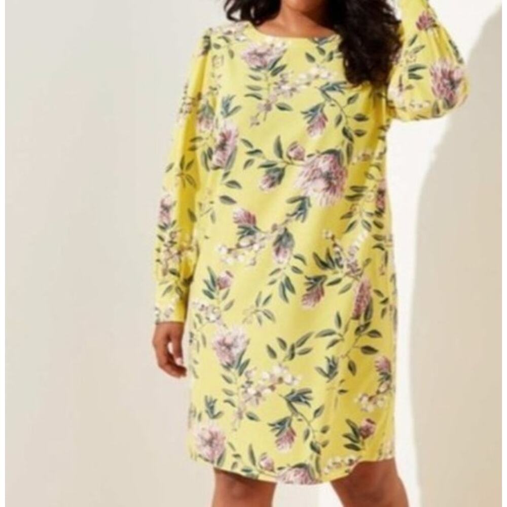 LOFT NEW Floral Dress Womens Size 4 Petite Yellow Bateau Neck Shift Career - Picture 5 of 11